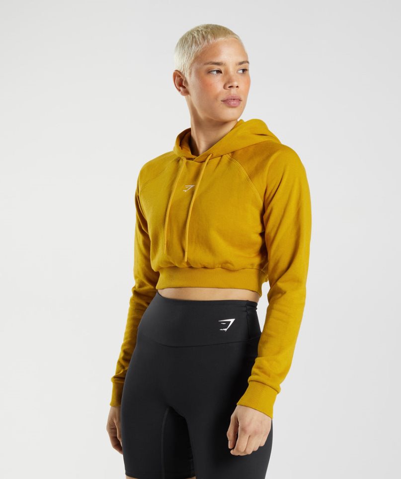 Bluzy Z Kapturem Gymshark Treningowe Cropped Damskie Żółte | PL 305IEM